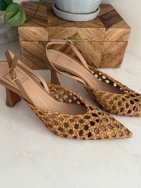 Dolce Vita Tan Woven Slingback Heels
